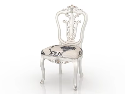 Ornate Dining Chair With Carved Backrest White Frame And Upholstered Patterned Seat 3d model
