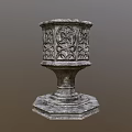 Carved Stone Octagonal Planter with Intricate Patterns and Pedestal Base for Garden Plants