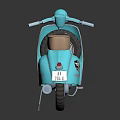 Turquoise Vintage Scooter with Tan Seat and Round Emblem on Dark Background with Reflection