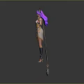 Ancient Egyptian Themed Game Character With Purple Hair And Winged Cape