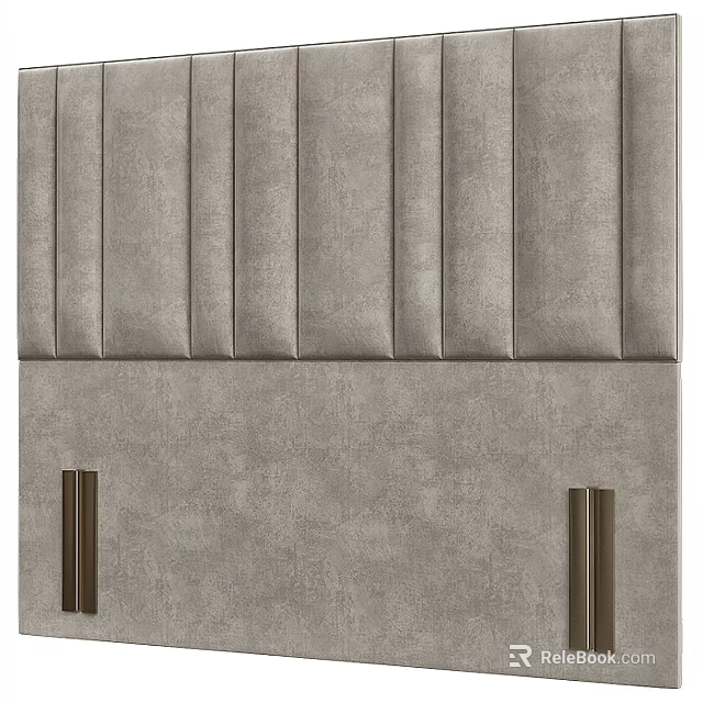 Modern Gray Upholstered Headboard Design With Vertical Stitching And Metallic Accents 3d model 
