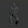 3D Model Of Worker In Safety Helmet Operating Chainsaw With Work Attire
