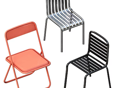 Modern Dining Chairs With Metal Frames Striped Backrests Orange Silver Black Color Options 3d model