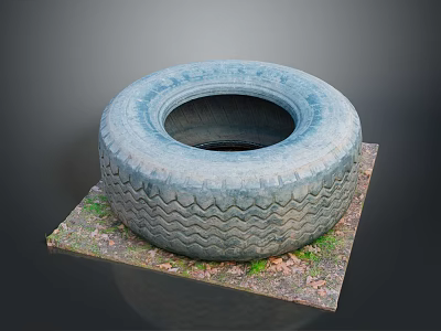Old Tire With Deep Tread Pattern Placed On Grass And Leaves Platform 3d model