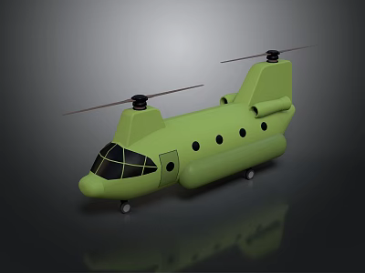 Green Helicopter with Dual Rotors Round Windows and Streamlined Fuselage on Dark Background with Reflection 3d model