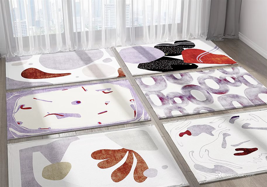 Square Rugs with Purple White Red Black Abstract Patterns for Modern Living Room Home Decor 3d model 