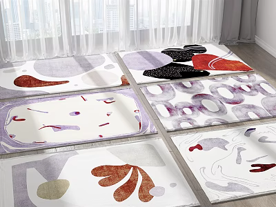 Square Rugs with Purple White Red Black Abstract Patterns for Modern Living Room Home Decor 3d model