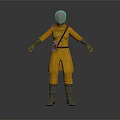 Game Movie Character In Yellow Coat With Silver Helmet And Red Utility Belt