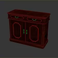 Traditional Dark Red Solid Wood Cabinet With Carved Design Two Doors And Drawers