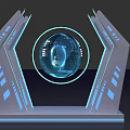 Futuristic Tech Display With Blue Lit Geometric Structures And Glowing Ring Around Globe 3d model