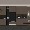 Modern Luxury Entryway with Shoe Cabinet Clothing Hanging Area Green Plant and Gray Floor Tiles