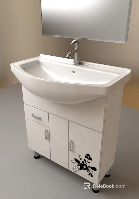 Modern White Bathroom Vanity With Cabinet Drawer And Chrome Faucet 3d model 