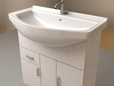 Modern White Bathroom Vanity With Cabinet Drawer And Chrome Faucet 3d model