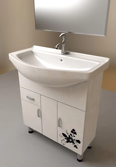 Modern White Bathroom Vanity With Cabinet Drawer And Chrome Faucet 3d model