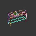 Elegant Office Desk With Patterned Drawers And Brass Metal Legs Lower Shelf