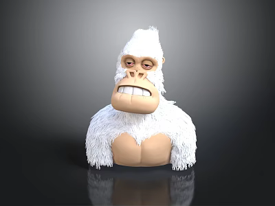 White Gorilla Model With Fluffy Fur And Grinning Facial Features 3d model