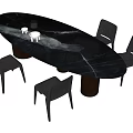 Modern Black Marble Oval Dining Table Set With Four Gray Chairs And White Veins