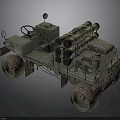 Vintage Military Truck With Missile Launchers Muddy Tires And Multiple Wheels