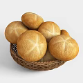 Freshly Baked Golden Crusty Round Bread Loaves in Wicker Basket