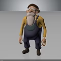 3D Cartoon Old Man Character With Brown Hat White Beard Yellow Shirt And Blue Overalls