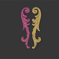 Golden Symmetrical Sculpture Carving with Curved Leaf Decorative Patterns on Dark Background with Reflection