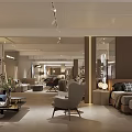 Modern Interior Furniture Showroom With Sofa Bed Chair And Coffee Table Lighting
