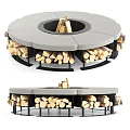 Outdoor Kitchen Fire Pit Round Concrete Design With Firewood Storage Compartments