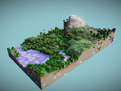 Garden Landscape Design With Terraced Hillside Mountain Lush Greenery And Purple Water Feature 3d model