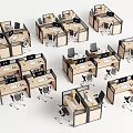 Modern Office Work Desks In Cubicle Layout With Chairs And Workstations