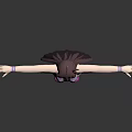 3D Female Character With Long Dark Hair Arms Outstretched In Pink Corset And Black Shorts