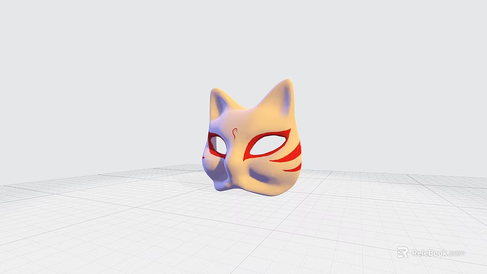 Cream Colored Cat Face Mask With Red Decorative Patterns On White Background 3d model 