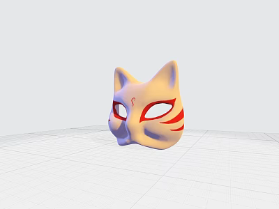 Cream Colored Cat Face Mask With Red Decorative Patterns On White Background 3d model