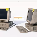 Two Vintage Desktop Computers With Monitors CPUs Keyboards And Yellow Sticky Notes 3d model