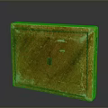Orange Wooden Stone Box With Green Trim And Rustic Surface Texture