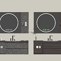 Modern Bathroom Cabinet With Double Vanity Round Illuminated Mirrors And Marble Countertops