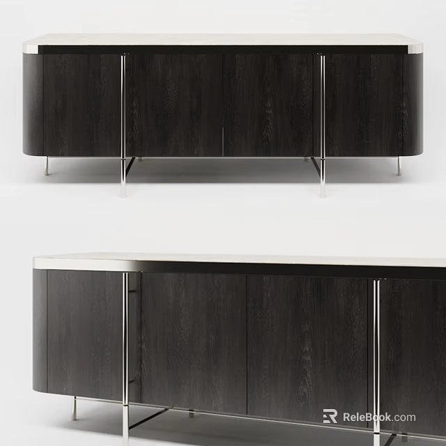 Modern Dark Wood TV Stand With Sleek Cabinet Doors And Metal Legs 3d model 