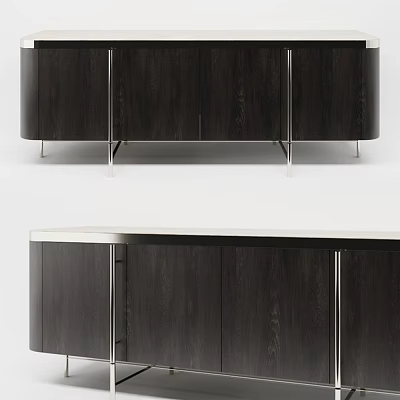 Modern Dark Wood TV Stand With Sleek Cabinet Doors And Metal Legs 3d model
