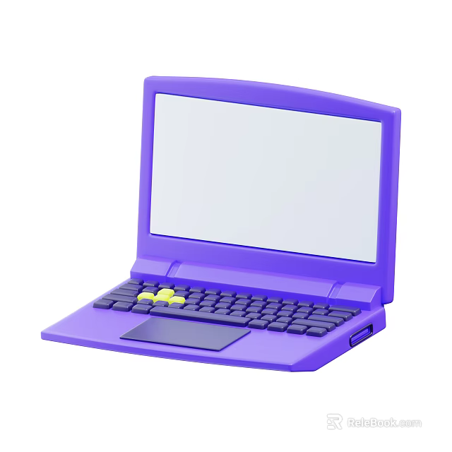Modern Purple Laptop With White Screen Yellow Keys And Stylish Design 3d model 