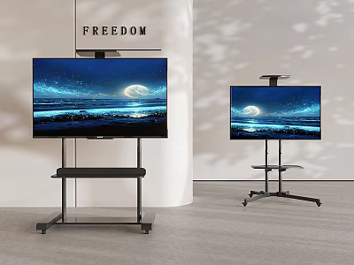 Modern Televisions On Mobile Stands With Starry Night Moon Screen 3d model