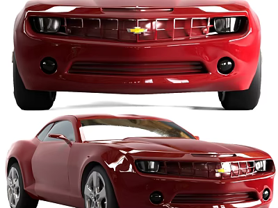 Red Chevrolet Sports Cars With Modern Sporty Front Grille And Headlights Design 3d model