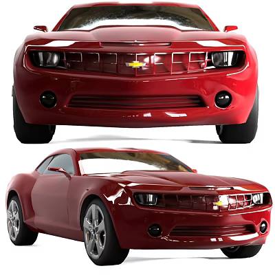 Red Chevrolet Sports Cars With Modern Sporty Front Grille And Headlights Design 3d model