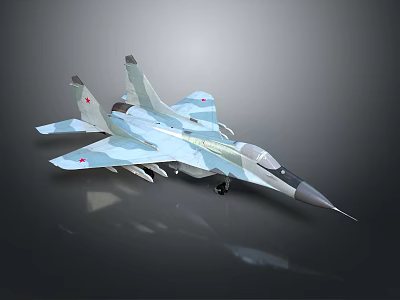 Modern Military Fighter Jet with Camouflage Paint and Red Star Markings 3d model