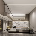 Modern Basement Living Space With Open Layout Sofa Bookshelves Coffee Table And Lighting
