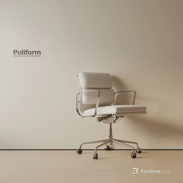 Poliform Modern Office Chair With Light Gray Leather And Metal Frame On Wheels 3d model 