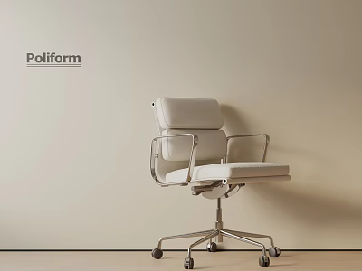 Poliform Modern Office Chair With Light Gray Leather And Metal Frame On Wheels 3d model