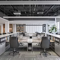 Bright Modern Public Office Space With Work Desks File Cabinets Green Plants And Large Windows
