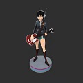 Game Anime Character With Guitar Black Coat Short Skirt Knee High Boots On Round Base