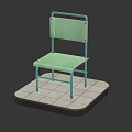 Green Chair With Metal Frame And Green Seat And Backrest On White Tile Platform