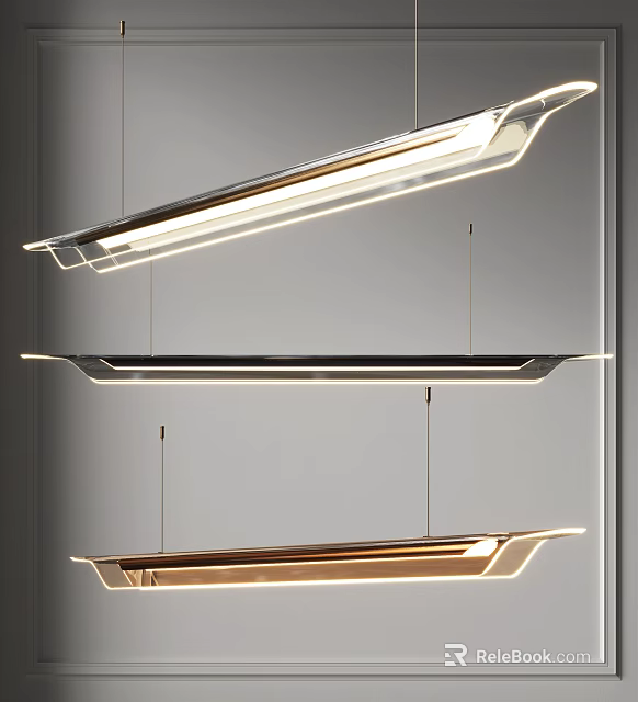 Modern Linear Chandeliers With Sleek Metal Frame And Warm LED Lighting 3d model 