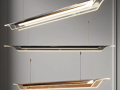 Modern Linear Chandeliers With Sleek Metal Frame And Warm LED Lighting 3d model